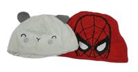 2x - Bílá sametová + červená bavlněná čepice se Spider-manem