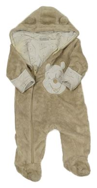 Béžová chlupatá podšitá kombinéza s medvídkem Pú a kapucí Disney