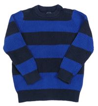 Tmavomodro-kobaltově modrý pruhovaný žebrovaný svetr Tchibo