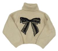 Béžový crop svetr s mašlí a rolákem Tu