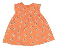 Neonově oranžové bavlněné šaty s květy C&A