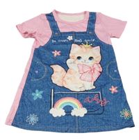 Modro-růžové šaty s kočičkou 