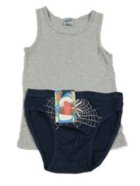 2set - Šedý nátělník + tmavomodré slipy s pavoukem