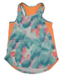 Modro-neonově růžový vzorovaný sportovní funkční top Decathlon