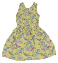 Žluté lehké květované šaty s volnými zády Page one young