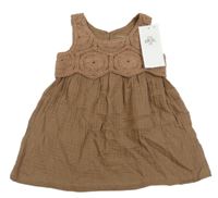 Nové - Hnědé mušelínové šaty s krajkovým živůtkem Primark 