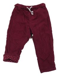 Vínové manšestrové podšité kalhoty H&M