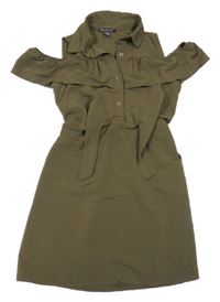 Khaki košilové šaty s volnými rameny Primark 