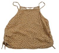 Hnědo-bílý květovaný halenkový crop top s nařasením H&M