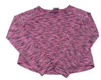 Křiklavě růžovo-černo-šedomentolové melírované sportovní crop triko YIGGA