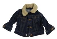 Tmavomodrá riflová bunda s huňatým límečkem RIVER ISLAND