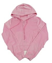 Růžová plyšová propínací crop mikina s kapucí