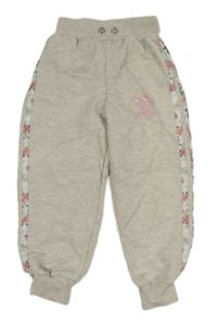 Světlebéžové melírované crop tepláky s pruhy s květy Adidas