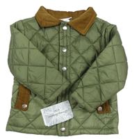 Nové - khaki prošívaná šusťáková zateplená bunda s hnědým manšestrovým límečkem Tommy Bahama