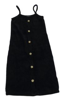 Černé žebrované sametové šaty s knoflíky Denim Co.