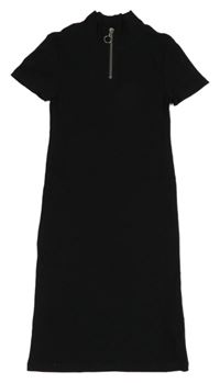 Černé žebrované šaty se zipem New Look