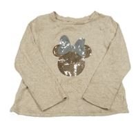 Béžové melírované mikinotriko s Minnie z flitrů a krajkou PRIMARK