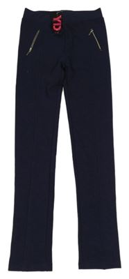 Nové - tmavomodré melírované tregínové kalhoty se zipy YD