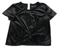 Černé třpytivé sametové slavnostní crop tričko s překřížením Nutmeg