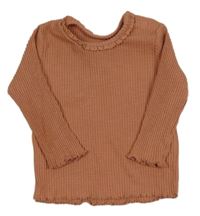 Skořicové žebrované triko s krajkovým volánkem George