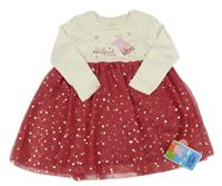 Nové - smetanovo-vínové šaty s Peppa Pig a tylem se zlatými puntíky St. Bernard