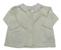 Smetanový pletený propínací svetr s medvídky a vzorem a límečkem M&S