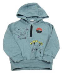 Šedomodrá mikina s pokémony a kapucí 