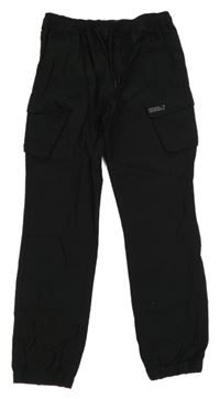 Černé kostkované cargo cuff šusťákové kalhoty s nášivkou Matalan