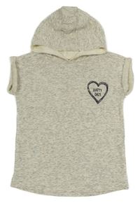 Šedo-smetanová melírovaná tepláková vesta se srdíčkem s nápisy a kapucí Next