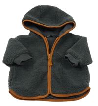 Tmavošedá huňatá podšitá bunda s kapucí Next