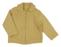 Světleokrový pletený propínací svetr s límečkem dudu