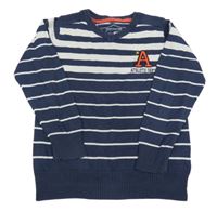 Tmavomodro-bílý pruhovaný svetr s písmenkem name it.