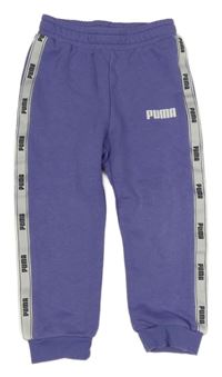 Fialové tepláky s logy a pruhem PUMA