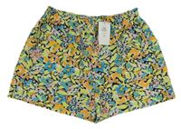 Nové - světlerůžovo-černé vzorované paper bag kraťasy s kytičkami a mašlí PRIMARK