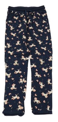 Tmavomodré tepláky s jednorožci a duhami a volánky C&A