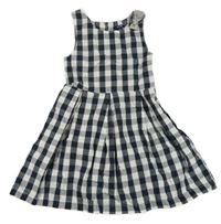 Tmavomodro-bílé kostkované plátěné šaty s mašlí KIABI