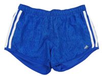 Safírovo-modro-bílé vzorované šusťákové funkční kraťasy Adidas