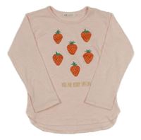 Světlerůžové melírované úpletové mikinotriko s jahůdkami a zlatým nápisem H&M