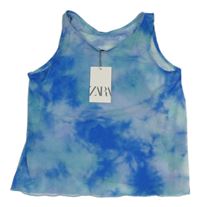 Nové - světlemodro-safírovo-mentolový batikovaný síťovaný crop top ZARA