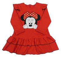 Červené teplákové šaty s Minnie s flitry a volánky