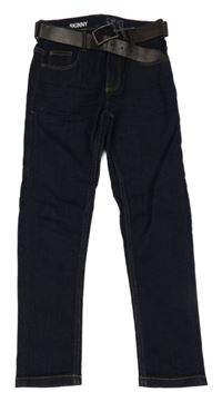 Tmavomodré skinny rifle s páskem Next