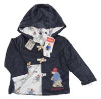 Nové - černošedý manšestrový zateplený kabátek s medvídkem Paddington a kapucí