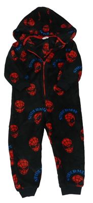 Černá chlupatá kombinéza Spiderman s kapucí M&S