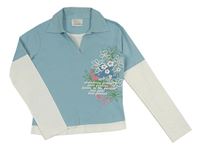 Světlemodro-bílé polo triko s květinami