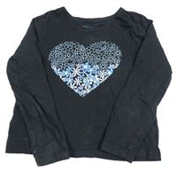 Černé crop triko s květovaným srdcem Primark