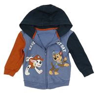 Modro-tmavomodro-skořicová propínací mikina s Paw Patrol a kapucí George