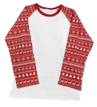 Bílo-červené triko se vzorovanými rukávy