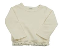 Krémové žebrované triko s třásněmi