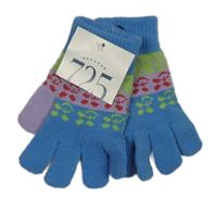 Nové - Modro-lila prstové rukavice se vzorem