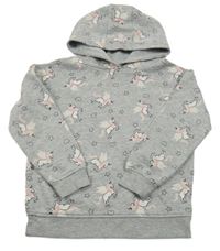 Šedá melírovaná mikina s jednorožci a kapucí Primark